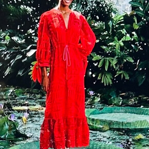 Farm Rio red morada boa guipure maxi dress in Size S - Picture 1 of 14